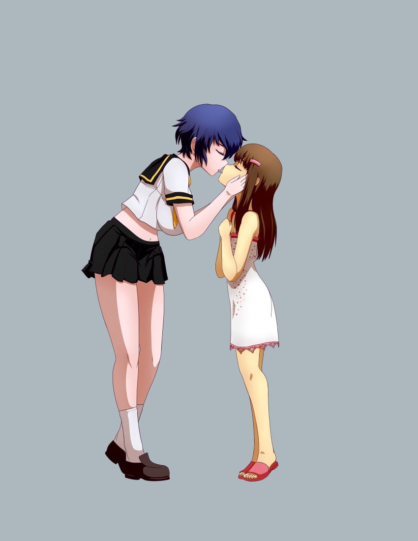 2girls, absurdres, age_difference, alternate_costume, alternate_hair_length, alternate_hairstyle, black_sailor_collar, breasts