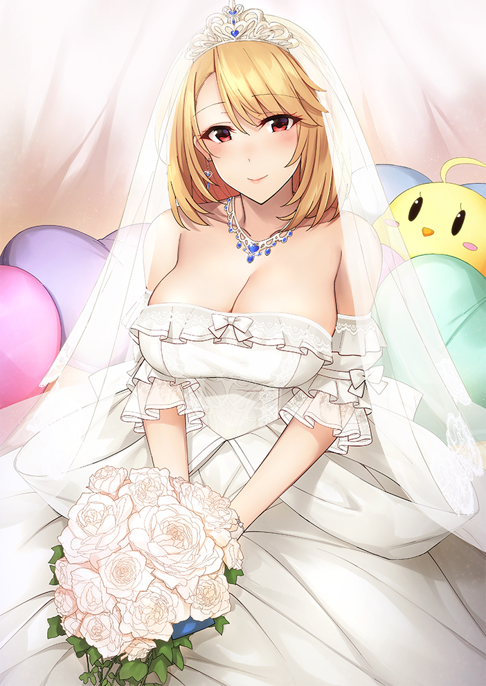 1girl, azur_lane, bare_shoulders, billion_(billion0103), blonde_hair, breasts, bridal_veil, cleavage