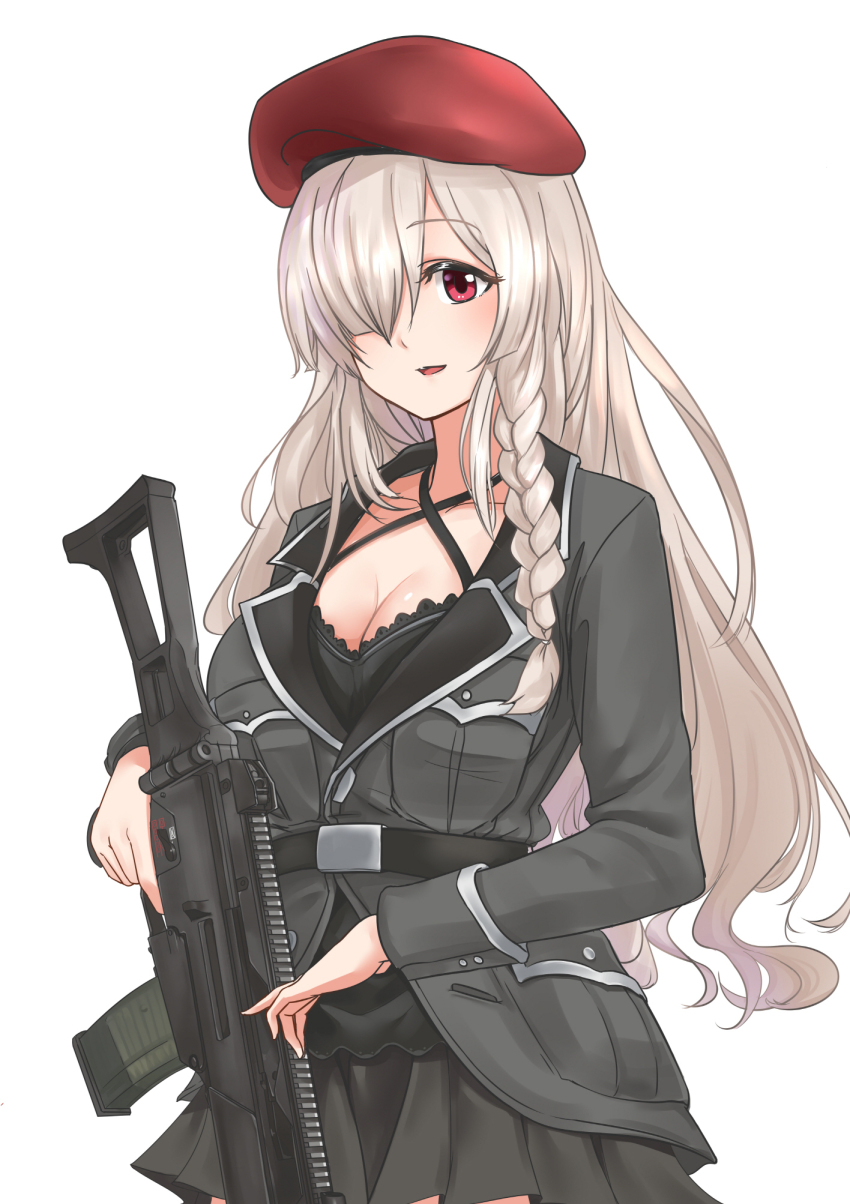 1girl, beret, braid, breasts, cleavage, female_focus, g36c_(girls'_frontline), girls'_frontline