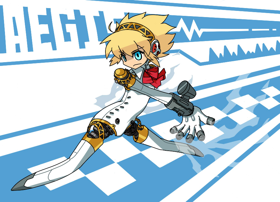 aigis_(persona), android, atlus, blonde_hair, blue_eyes, headphones, persona, persona_3