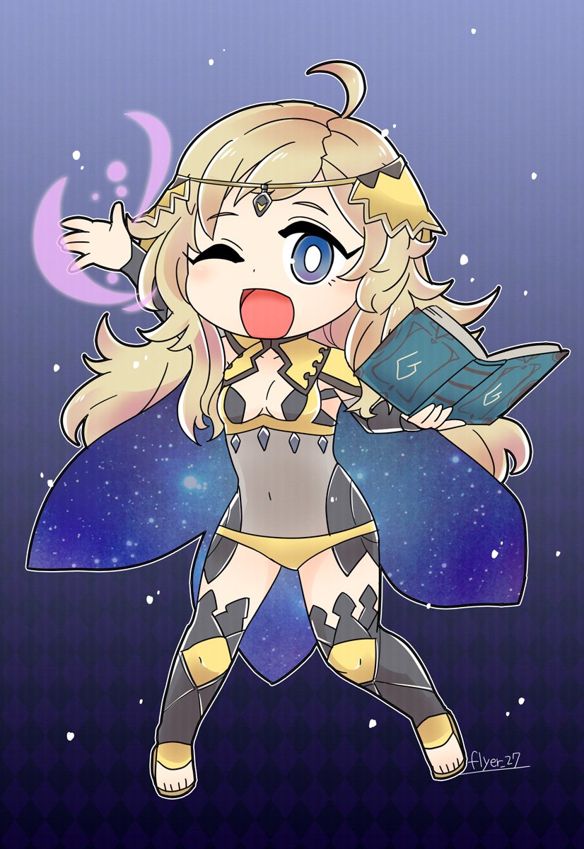 1girl, ahoge, artist_name, blonde_hair, blue_eyes, book, breasts, cape