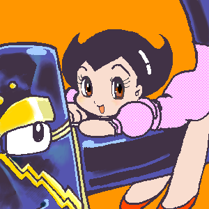 1960s_(style), 1girl, android, head, horns, kodansha, lowres, mecha