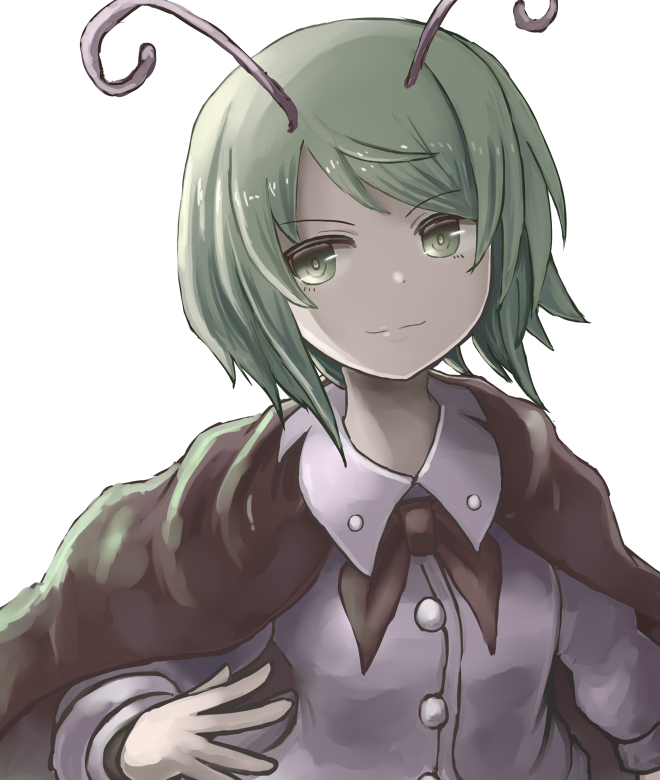 1girl, antennae, aoiyamagi4, bad_id, bad_pixiv_id, black_cape, black_neckwear, cape