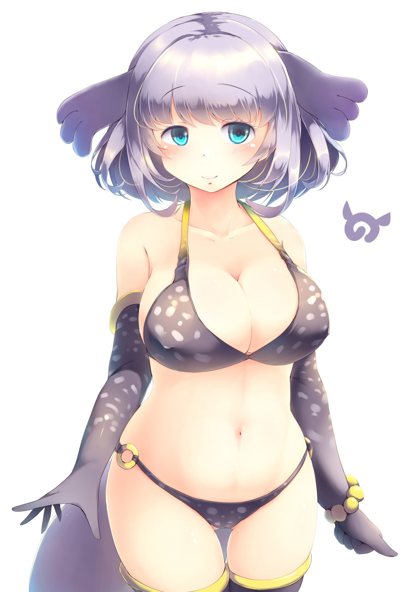 10s, 1girl, absurdres, animal_ears, animal_print, bikini, blue_eyes, breasts