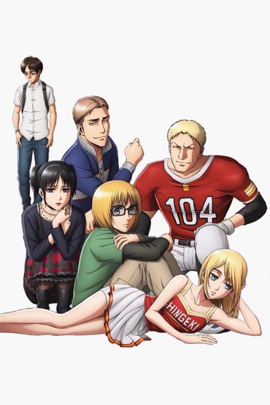 2girls, 4boys, armin_arlert, character_request, cleaned, eren_yeager, highschool, jean_kirstein, krista_lenz, mikasa_ackerman, multiple_boys, multiple_girls, official_art, reiner_braun, school, shingeki_no_kyojin, tagme