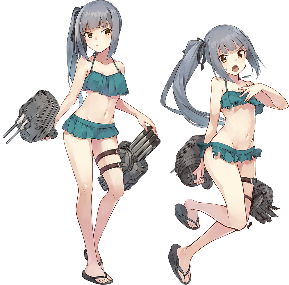 1girl, aqua_bikini, aqua_skirt, bikini, bikini_skirt, black_ribbon, brown_eyes, collarbone