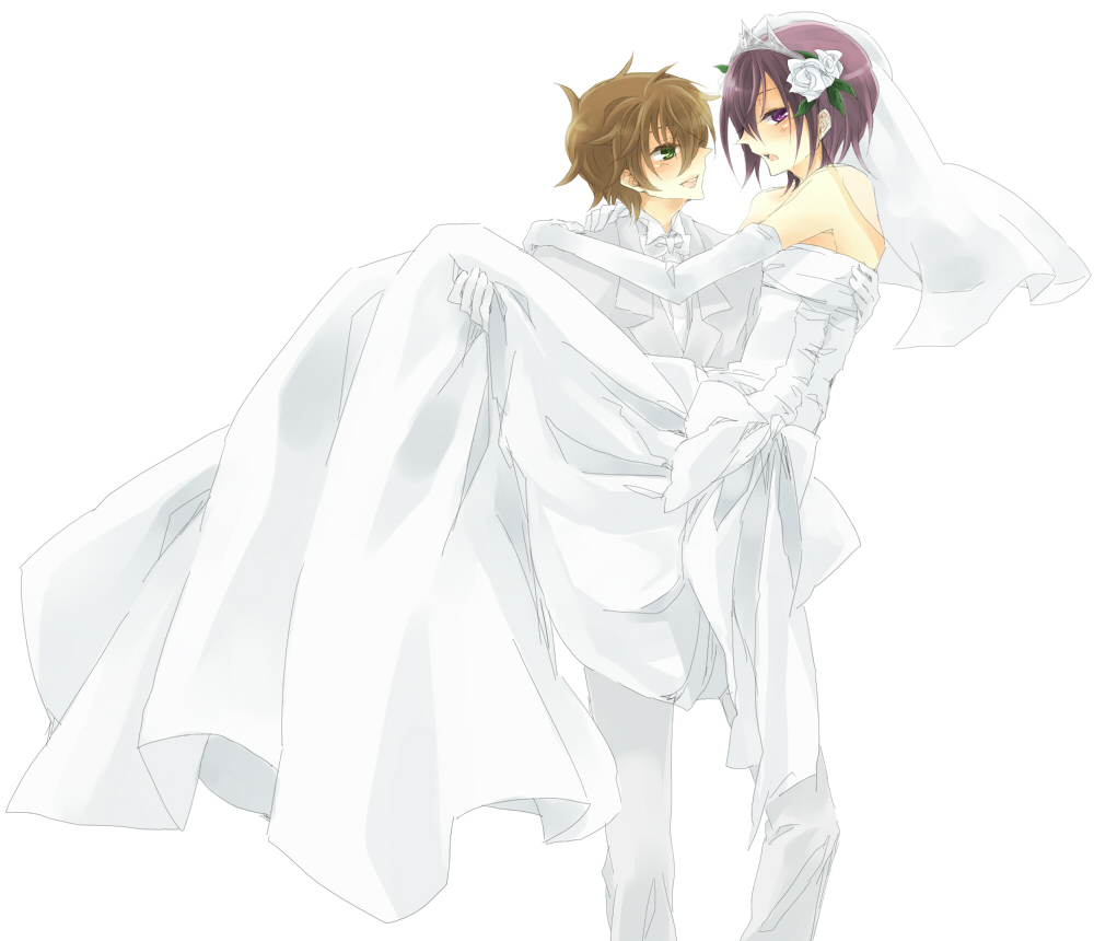 00s, 2boys, bad_id, bad_pixiv_id, black_hair, bride, brown_hair, code_geass