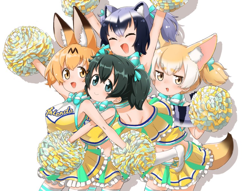 10s, 4girls, alternate_costume, alternate_hairstyle, animal_ear_fluff, animal_ears, bad_id, bad_twitter_id