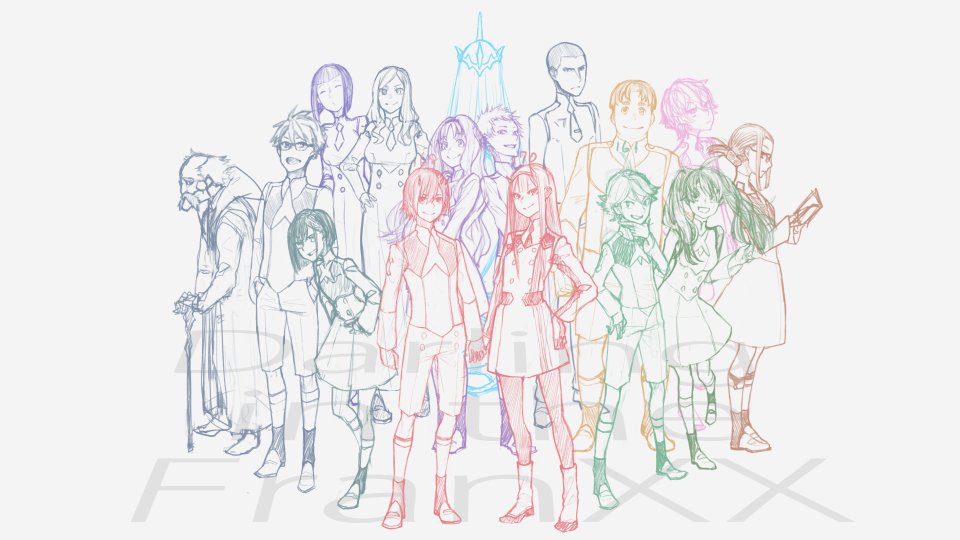 001_(darling_in_the_franxx), 007_(darling_in_the_franxx), 10s, 6+boys, 6+girls, ahoge, black_hair, black_legwear