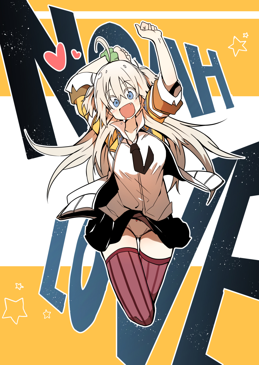 1girl, absurdres, ahoge, black_skirt, blonde_hair, blue_eyes, bural_chingu, character_name