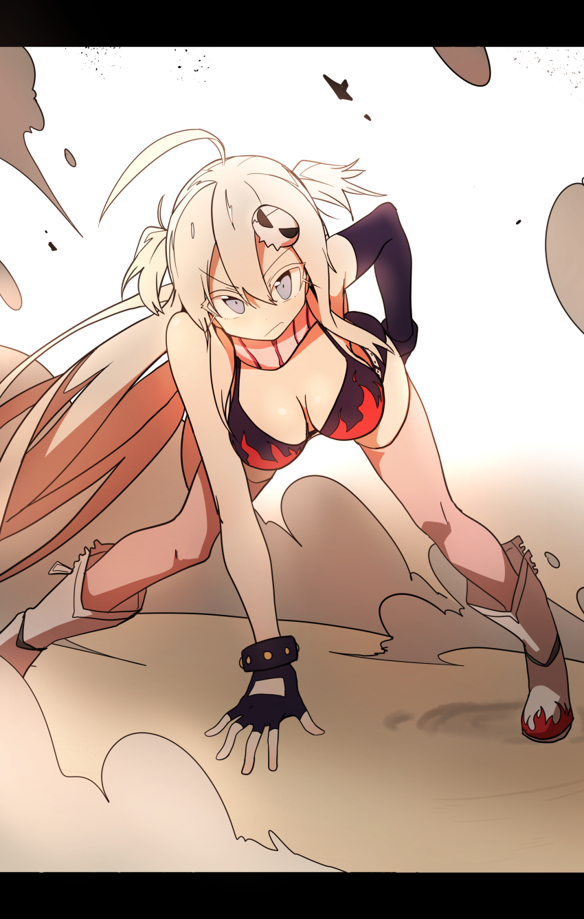 1girl, absurdres, ahoge, bikini, bikini_top_only, boots, breasts, bural_chingu