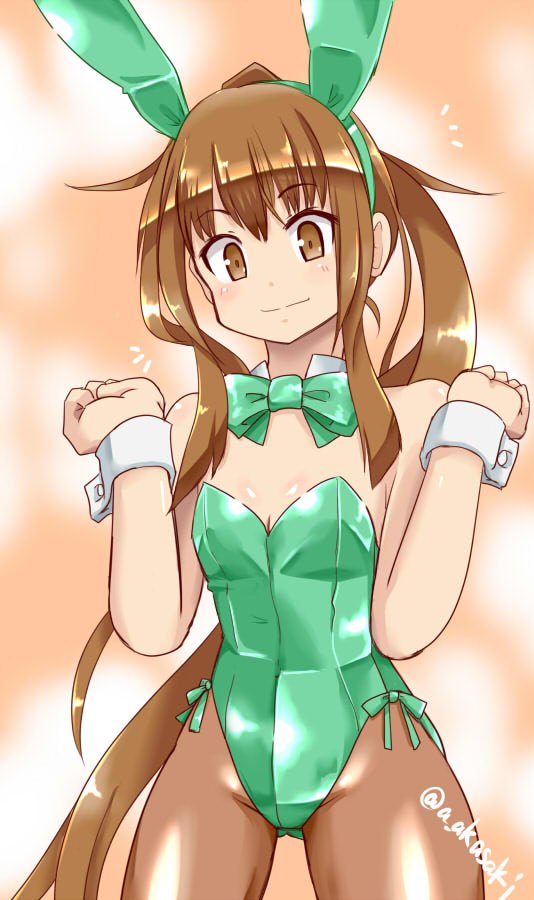 1girl, akai_akasaki, alternate_costume, animal_ears, bow, bowtie, brown_eyes, brown_hair