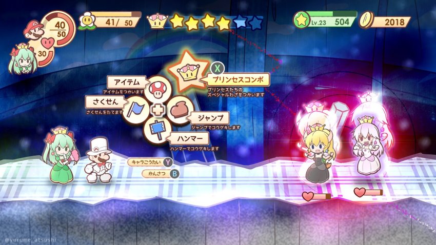 1boy, 3girls, black_dress, black_eyes, blonde_hair, blue_eyes, bow, bow_(paper_mario)