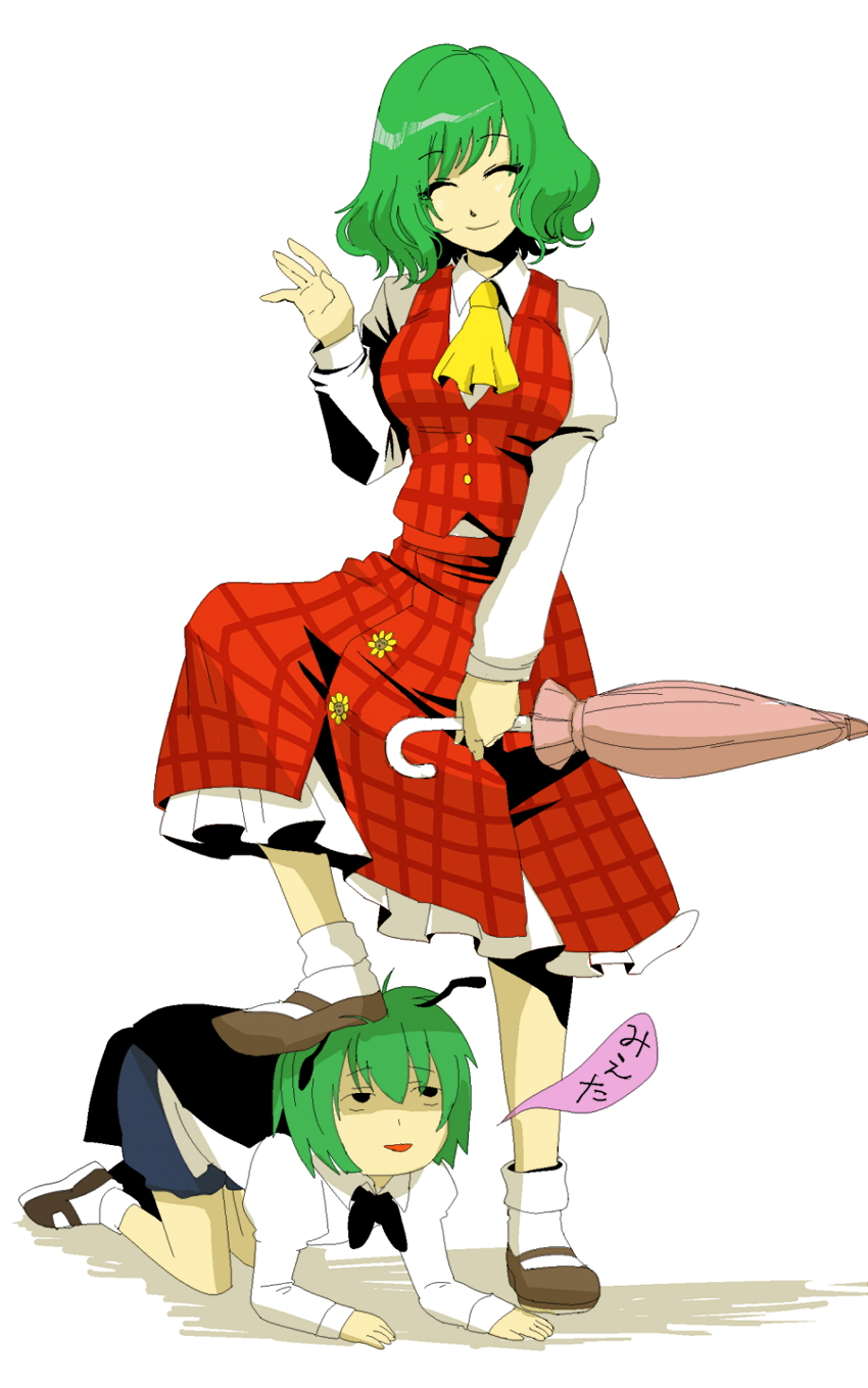 2girls, ^_^, all_fours, antennae, ascot, bad_id, bad_pixiv_id, cape