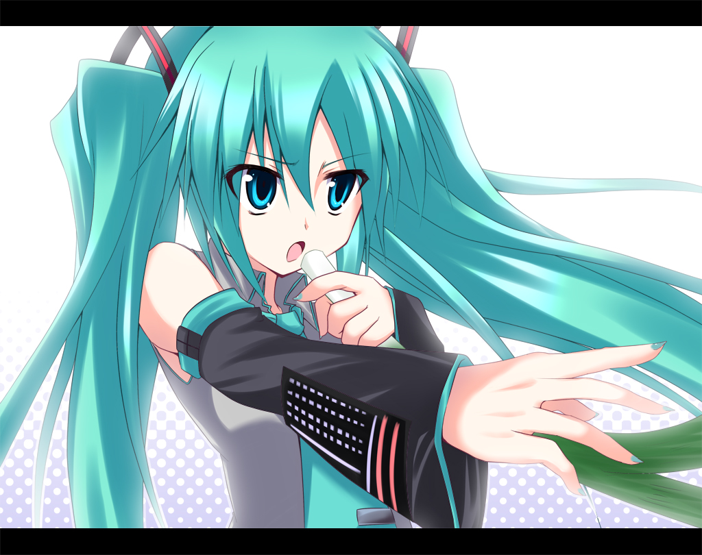 1girl, akane_souichi, aqua_hair, aqua_nails, bad_id, bad_pixiv_id, blue_eyes, detached_sleeves