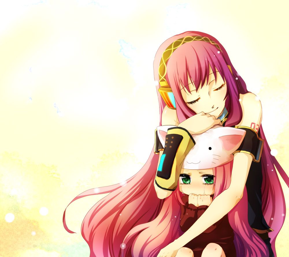 1girl, animal_ears, animal_hat, cat_ears, cat_hat, child, closed_eyes, comforting