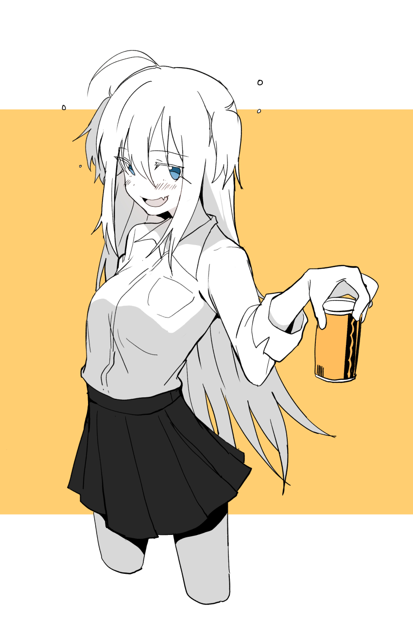 1girl, absurdres, ahoge, black_skirt, blue_eyes, blush, breasts, bural_chingu