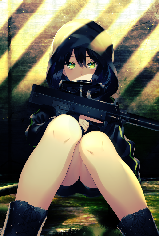 1girl, achiki, bike_shorts, black_boots, black_hair, black_jacket, black_shorts, blush