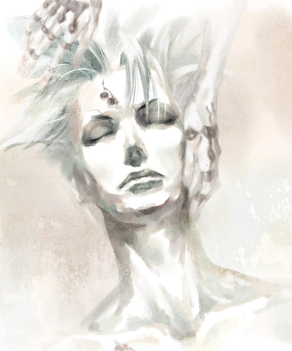 1boy, hao_&amp;_su, ikaruga, male_focus, monochrome, pale_color, rogner5th, shinra_(ikaruga)