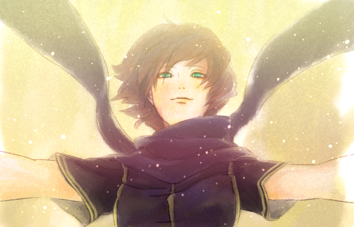 1girl, arms_up, backlighting, breasts, closed_mouth, commentary_request, facing_viewer, female_focus