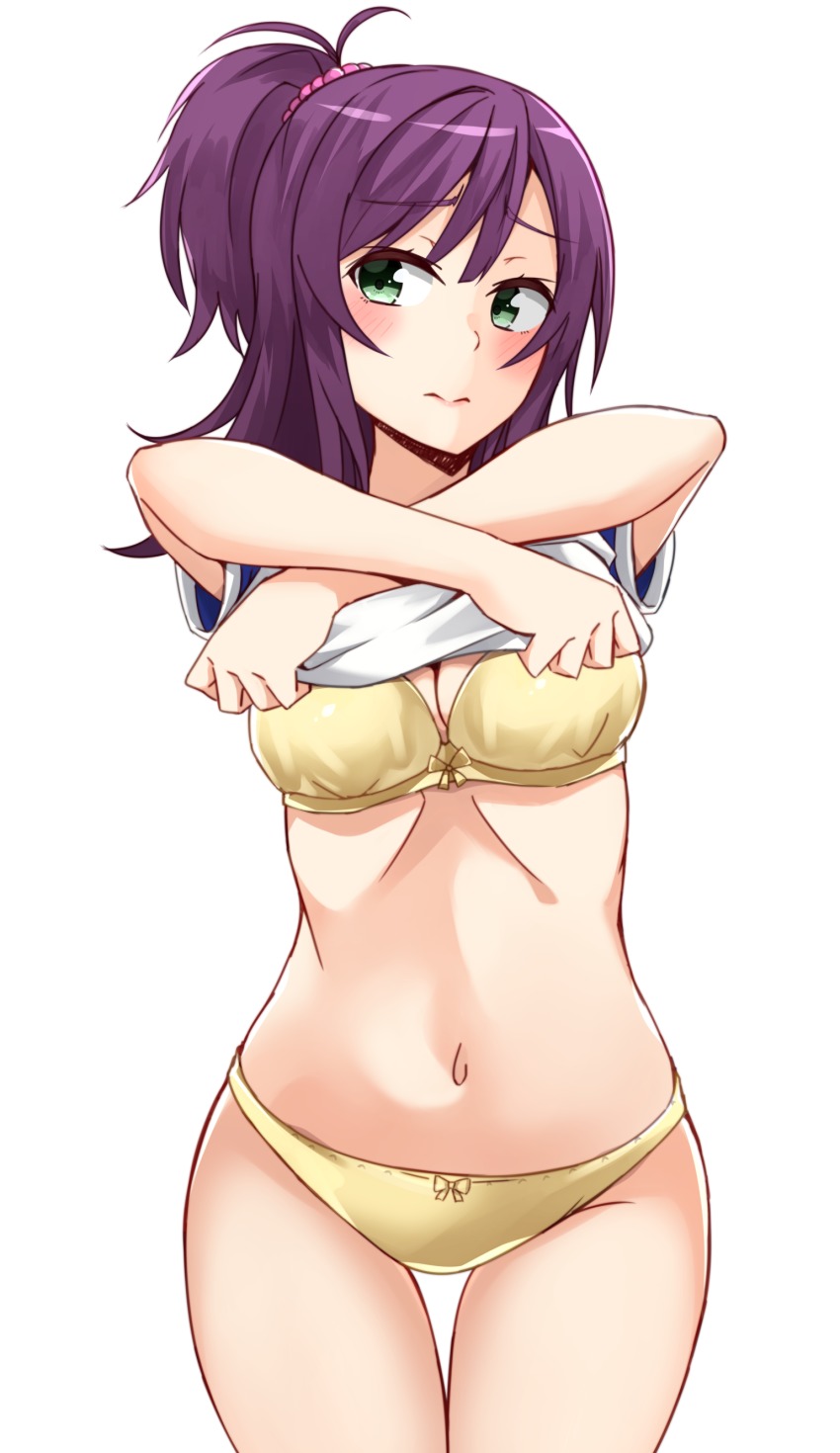 1girl, absurdres, blush, bow, bow_bra, bow_panties, bra, breasts