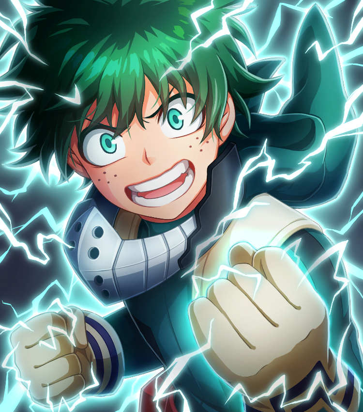 10s, 1boy, bad_id, bad_pixiv_id, boku_no_hero_academia, electricity, green_eyes, green_hair