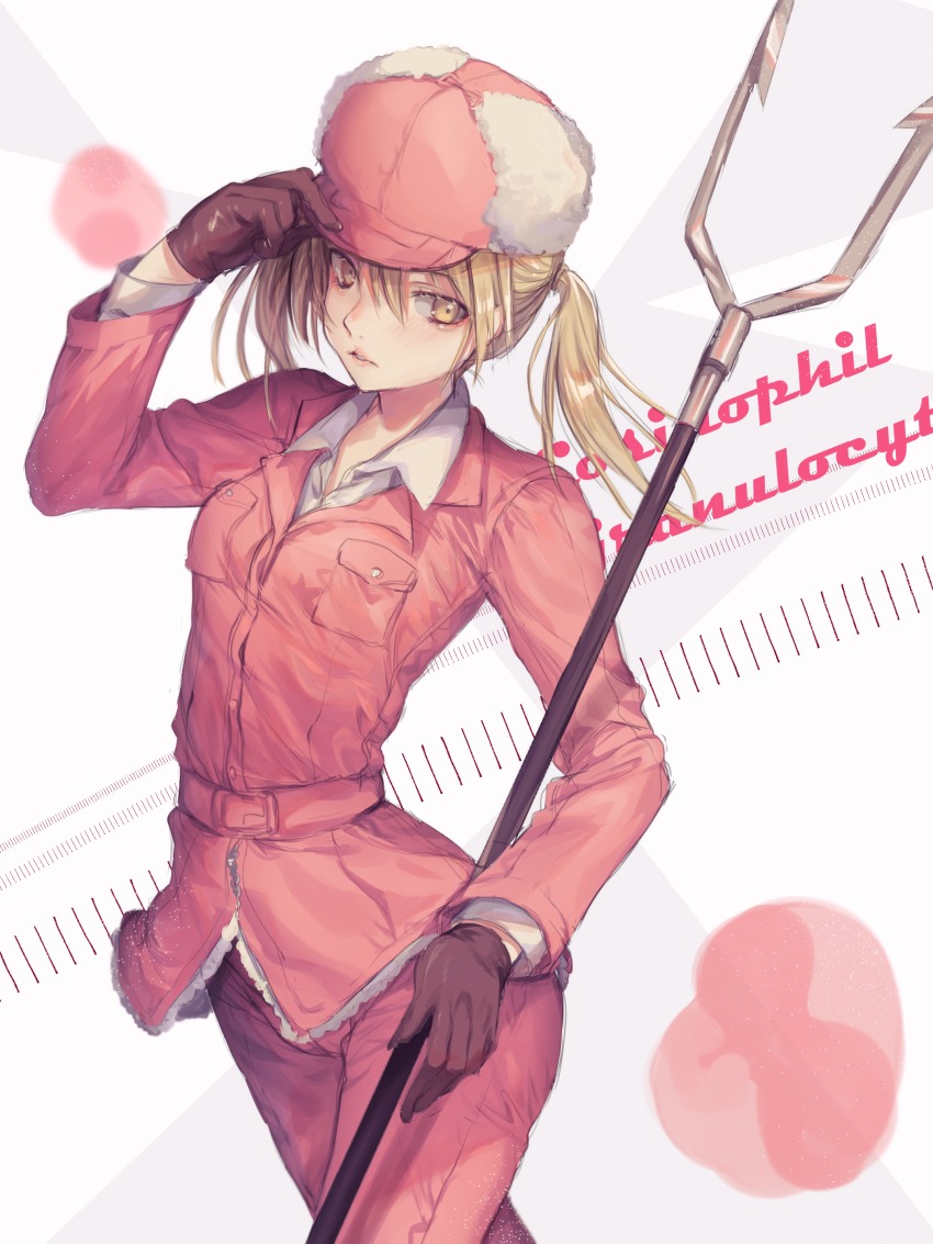 10s, 1girl, absurdres, belt, blonde_hair, character_name, eosinophil_(hataraku_saibou), female_focus