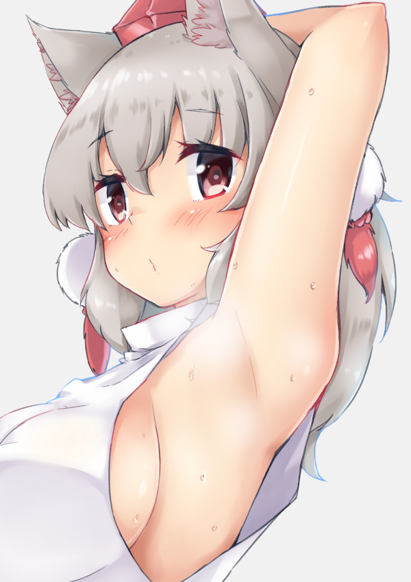 1girl, animal_ear_fluff, animal_ears, armpits, bare_shoulders, blush, breasts, female_focus