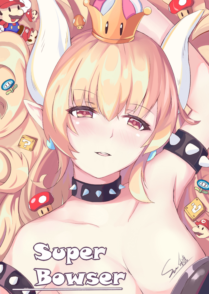 ?_block, absurdly_long_hair, alternate_eye_color, arm_above_head, armlet, armpits, bare_shoulders, big_hair