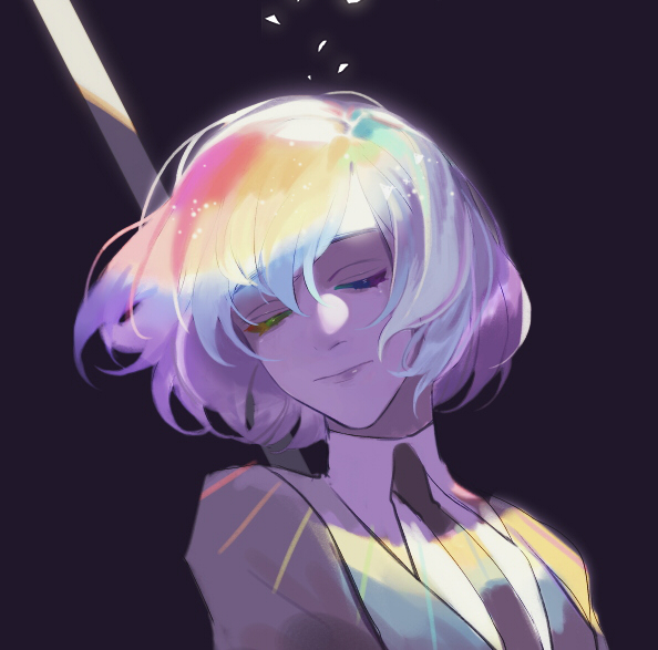 1other, androgynous, colored_eyelashes, dark_background, diamond_(houseki_no_kuni), closed_eyes, ez_1011, gem_uniform_(houseki_no_kuni)