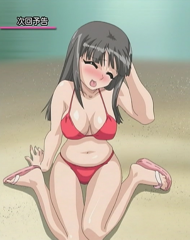 00s, 1girl, :p, ^_^, anime_screenshot, beach, bikini, black_hair