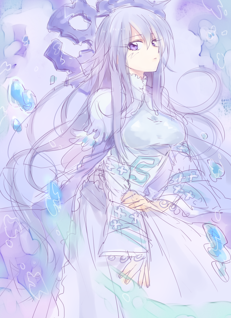 1girl, blue_background, blue_eyes, blue_hair, blue_theme, breasts, female_focus, hair_between_eyes