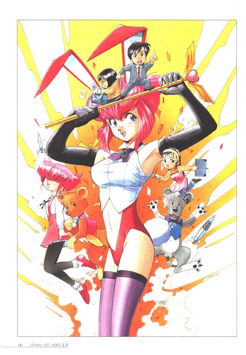 1990s_(style), 2boys, 3girls, :d, animal, animal_ears, apron, black_hair