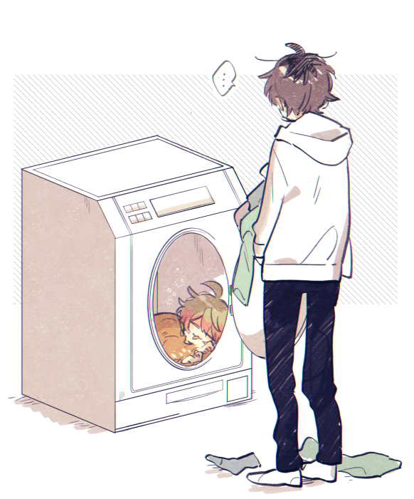 ..., 10s, 2boys, :3, green_hair, hood, hoodie, idolmaster