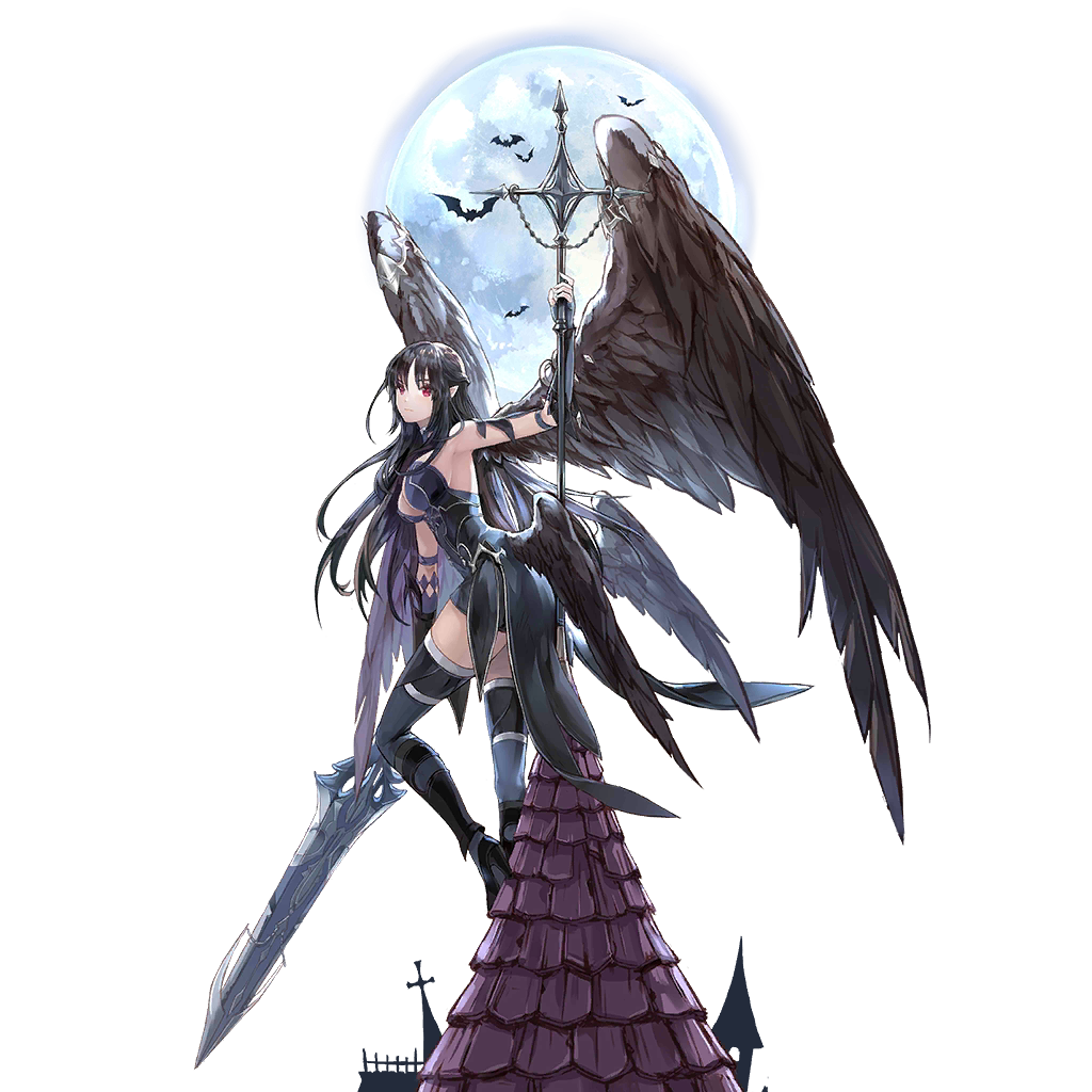 angel, armband, aselica_(king's_raid), ass, bat_(animal), black_hair, black_wings, breasts