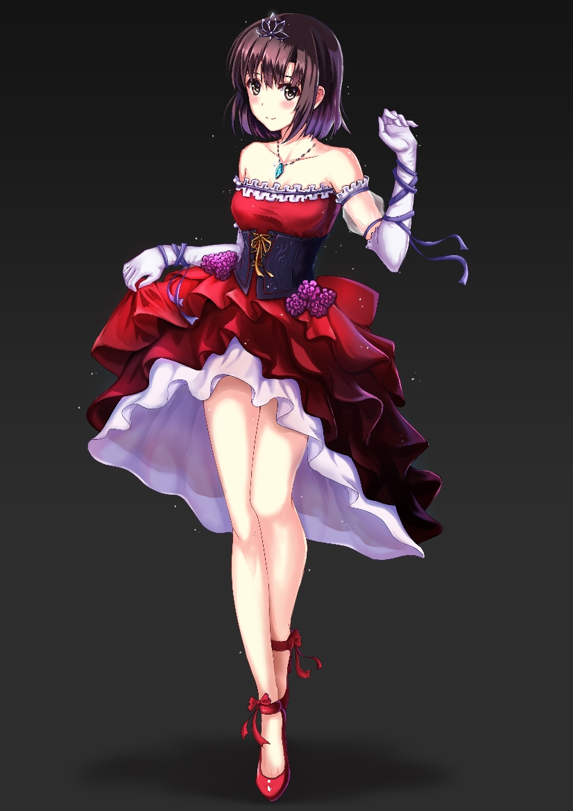 1girl, ankle_bow, ankle_ribbon, bare_legs, bare_shoulders, black_background, blush, bow