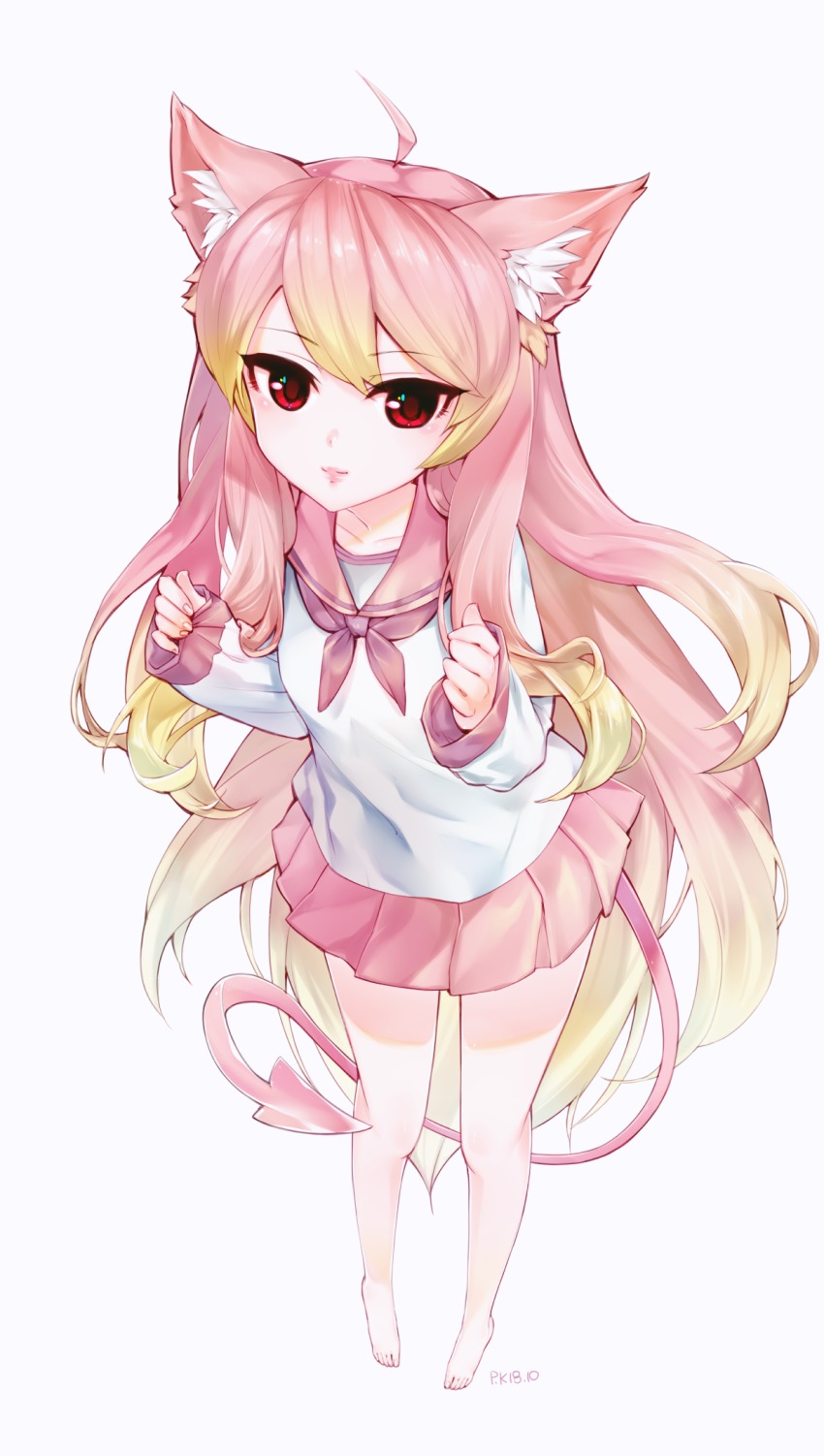 1girl, ahoge, animal_ear_fluff, animal_ears, bad_id, bad_pixiv_id, barefoot, blonde_hair