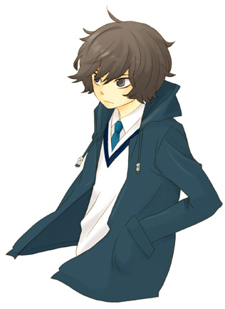 00s, 1boy, black_hair, lowres, male_focus, meguro_gau, messy_hair, nabari_no_ou