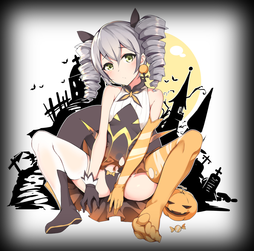 1girl, asymmetrical_clothes, asymmetrical_footwear, asymmetrical_gloves, asymmetrical_legwear, bare_shoulders, bat_(animal), black_boots