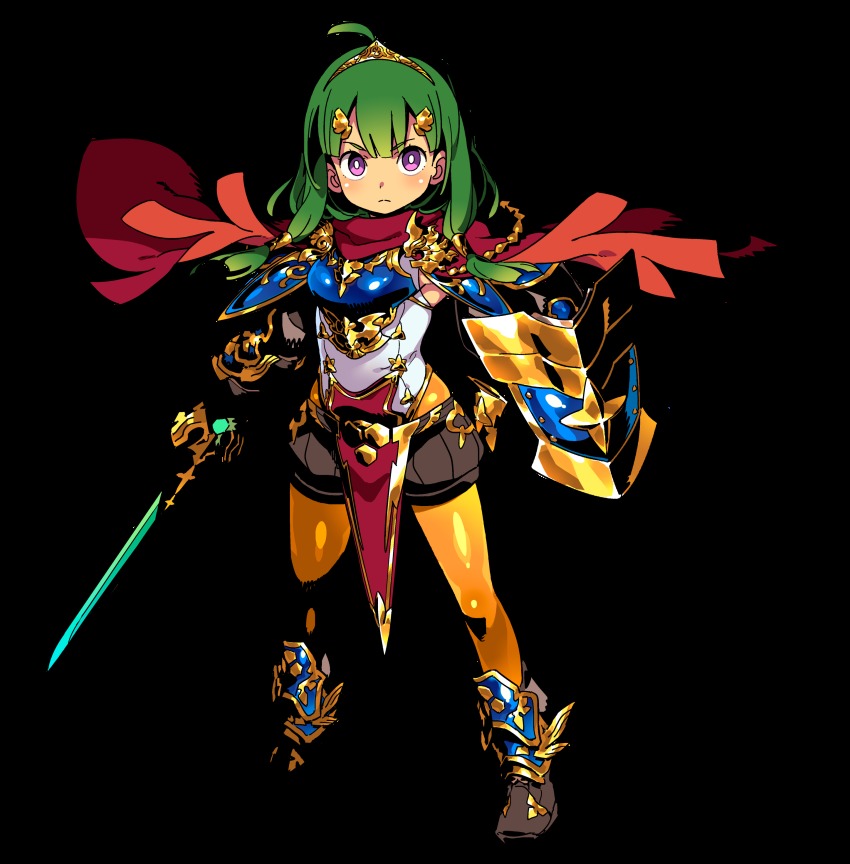 1girl, absurdres, ahoge, armor, armored_boots, atlus, boots, bright_pupils