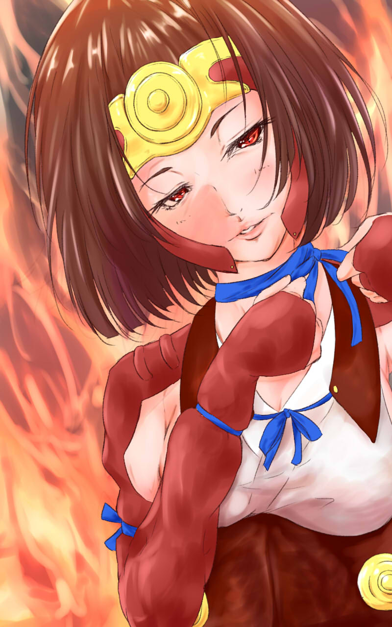 1girl, blue_ribbon, blush, brown_hair, dutch_angle, eyebrows, female_focus, headpiece