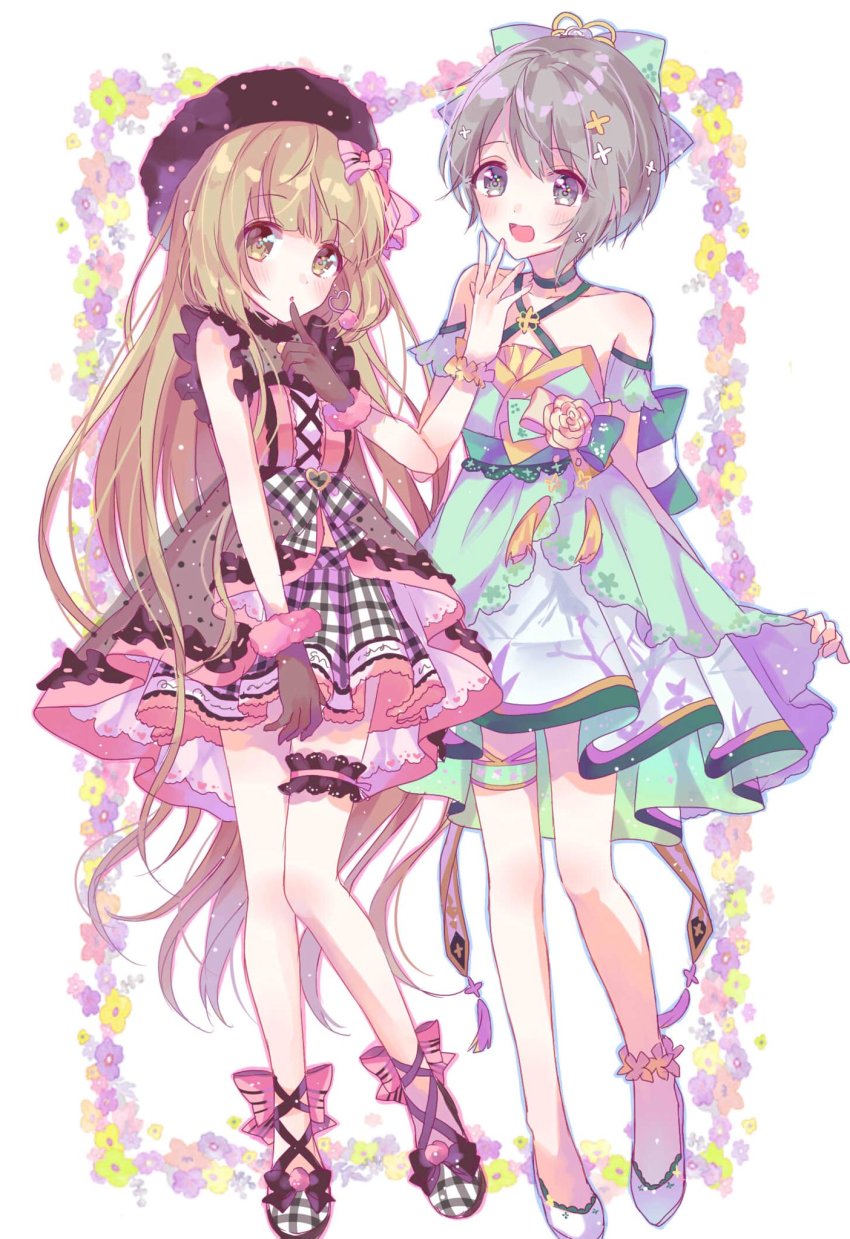 2girls, bare_shoulders, black_eyes, black_hair, blush, brown_eyes, brown_hair, collarbone