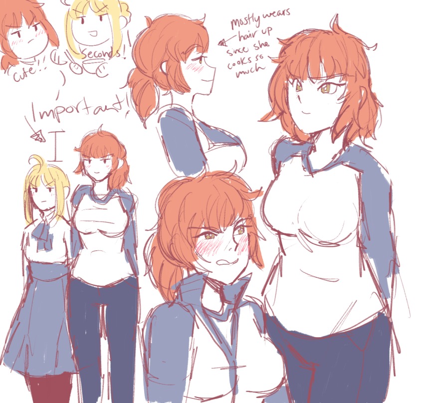 2girls, ahoge, artoria_pendragon_(fate), bad_id, bad_pixiv_id, blonde_hair, blush, breasts