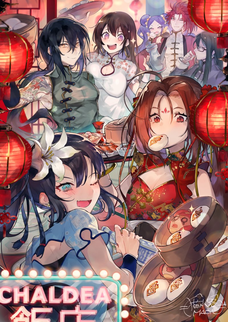 ahoge, steamed_bun, black_hair, brown_eyes, china, china_dress, chinese_clothes, cigarette