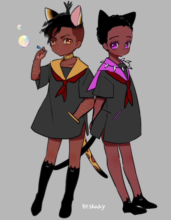 2boys, animal_ear_legwear, animal_ears, animification, black_hair, black_panther_(marvel), black_panther_(movie), black_panther_(series)