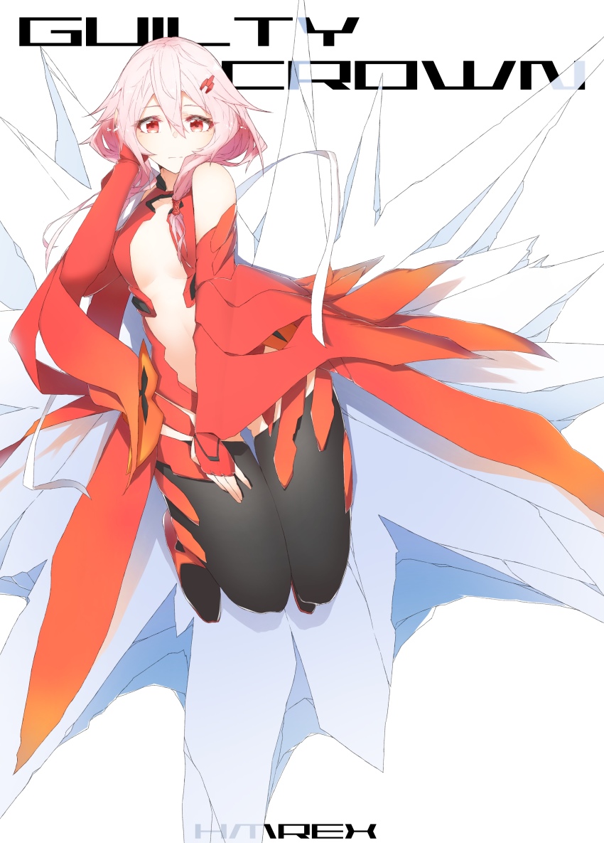 1girl, absurdres, bare_shoulders, black_thighhighs, breasts, center_opening, cleavage, copyright_name