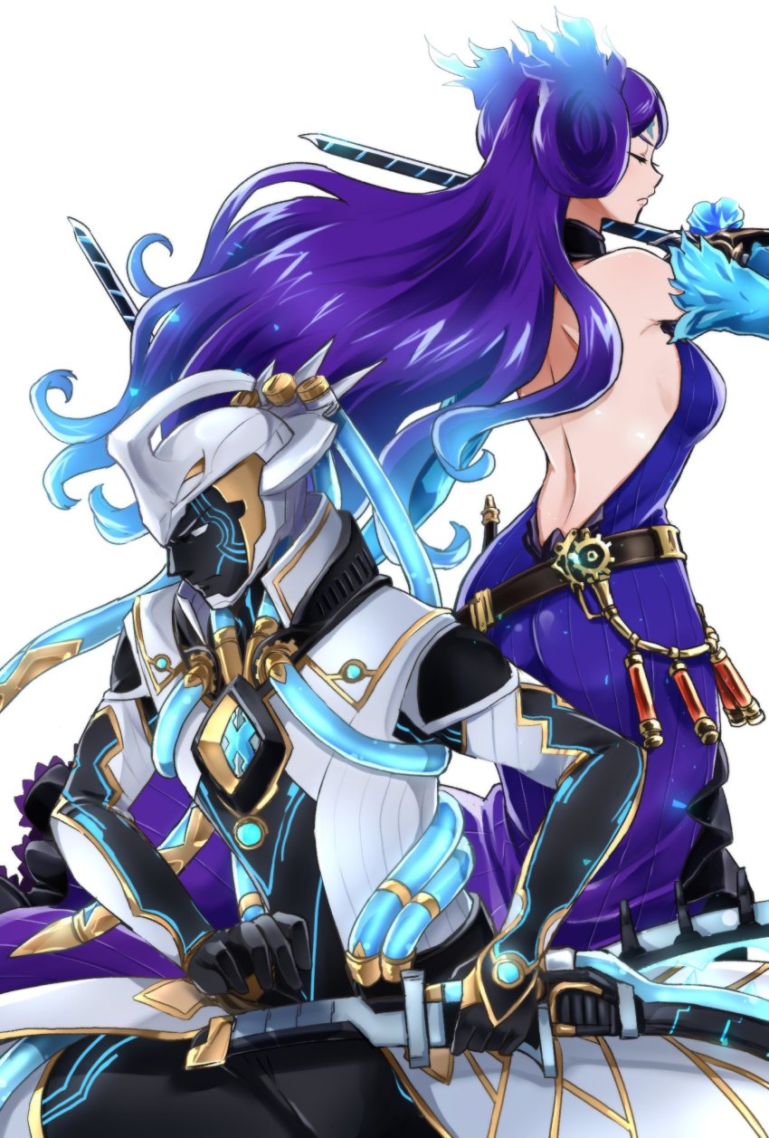 1boy, 1girl, aegaeon_(xenoblade), armor, bad_id, bad_twitter_id, blush, breasts