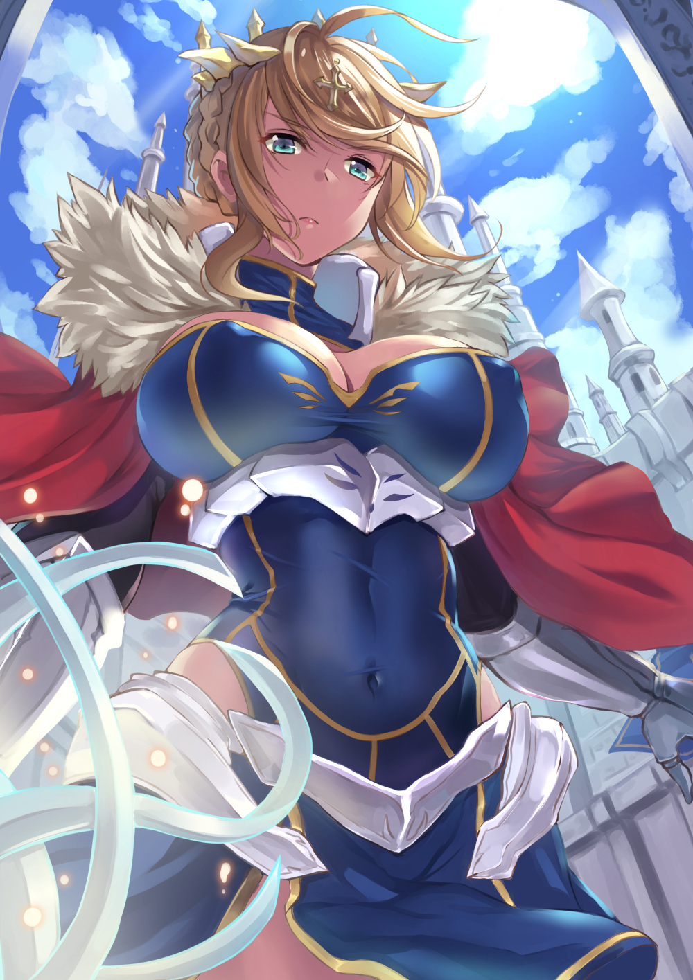 a-na, artoria_pendragon_(fate), artoria_pendragon_(lancer)_(fate), artoria_pendragon_(lancer)_(third_ascension)_(fate), blonde_hair, braid, breasts, cape