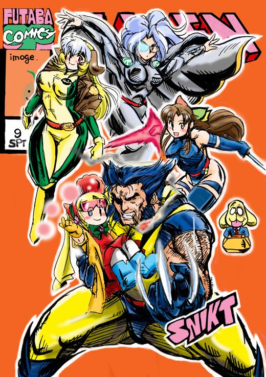 1boy, 4girls, 95-tan, animal_ears, azuki_osamitsu, bad_id, bad_pixiv_id, blonde_hair