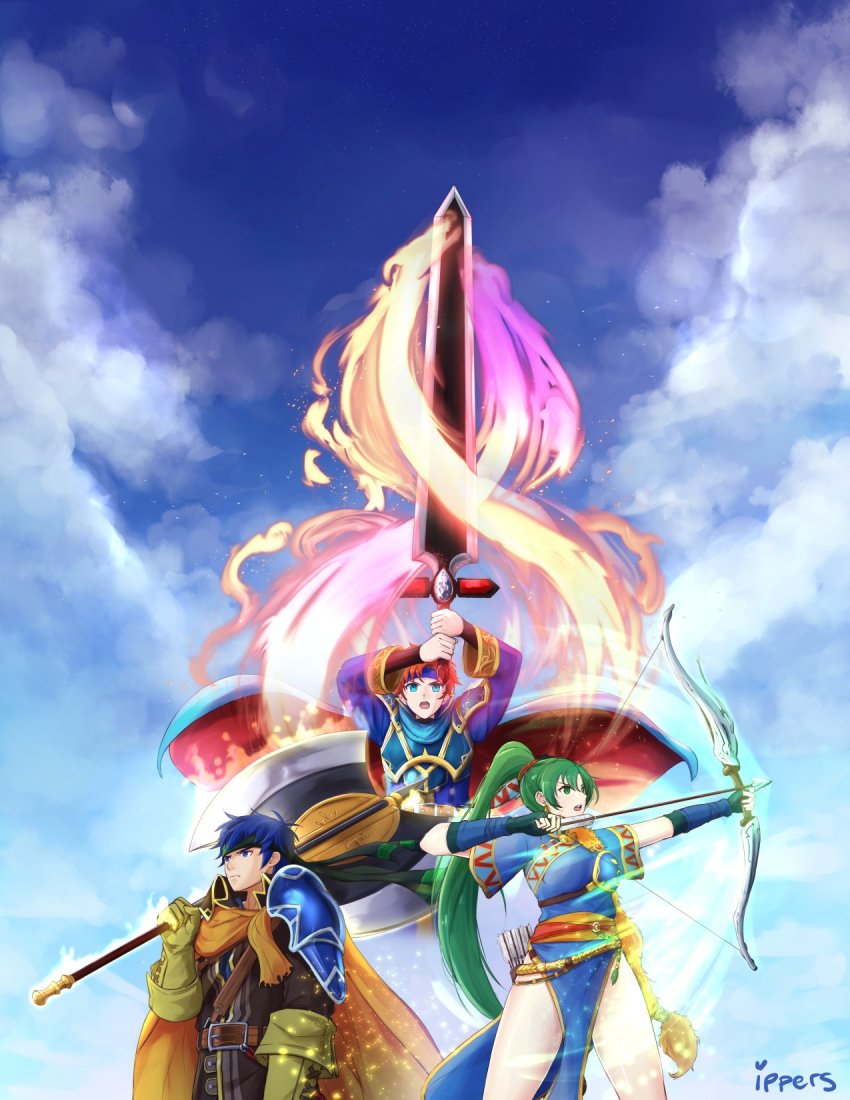 2boys, armor, axe, blue_eyes, blue_hair, cape, cosplay, durandal_(fire_emblem)